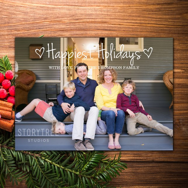 Vita, snabbaste Helgdagar - foto-flata kort (White Happiest Holidays Photo Card)
