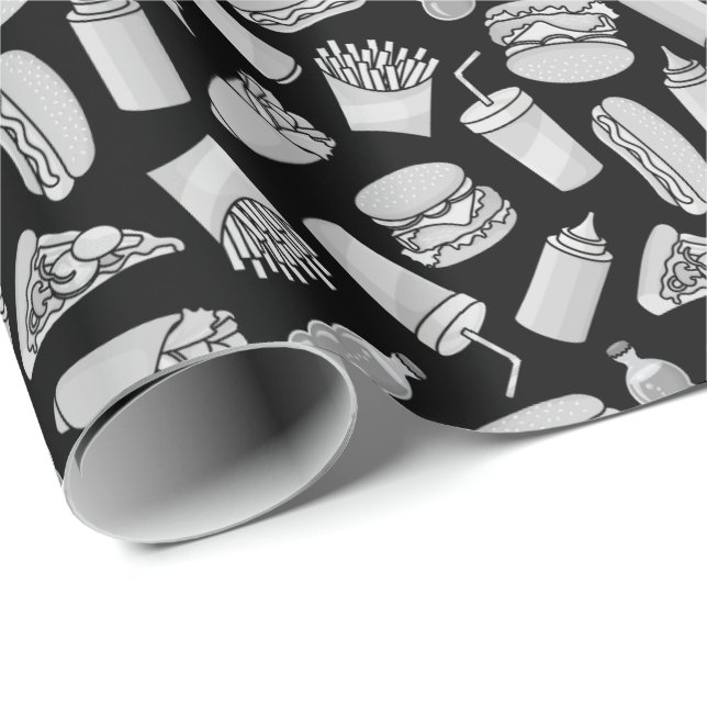 Vita snabbmatsikoner Mönster Presentpapper (Rullad Hörn)