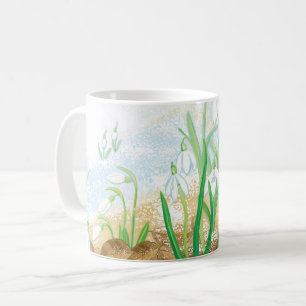 Vita snäckor, Galanthus nivalis Illustration Kaffemugg