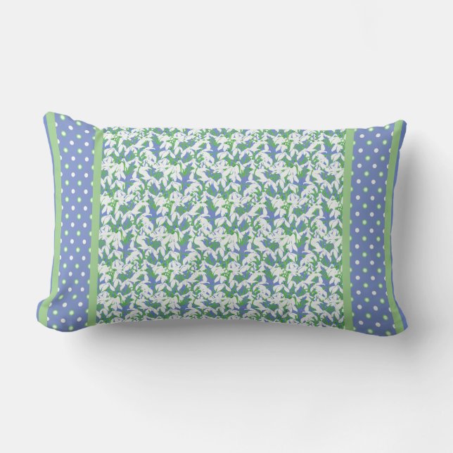 Vita snäckor och Polka dots-blått och Grönt Lumbarkudde (Framsida)