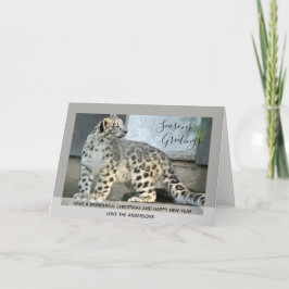 Vita Snö Leopard-Personligen Julfoto Helgkort