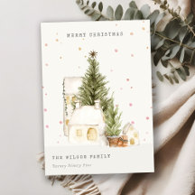 Vita Snö Träd-hus God jul Hälsning