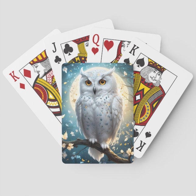 Vita Snö Uggla med Gnistra. Casinokort (Baksidan)