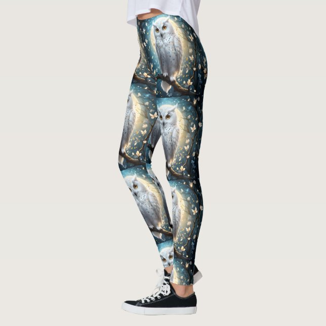 Vita Snö Uggla med Gnistra. Leggings (Vänster)