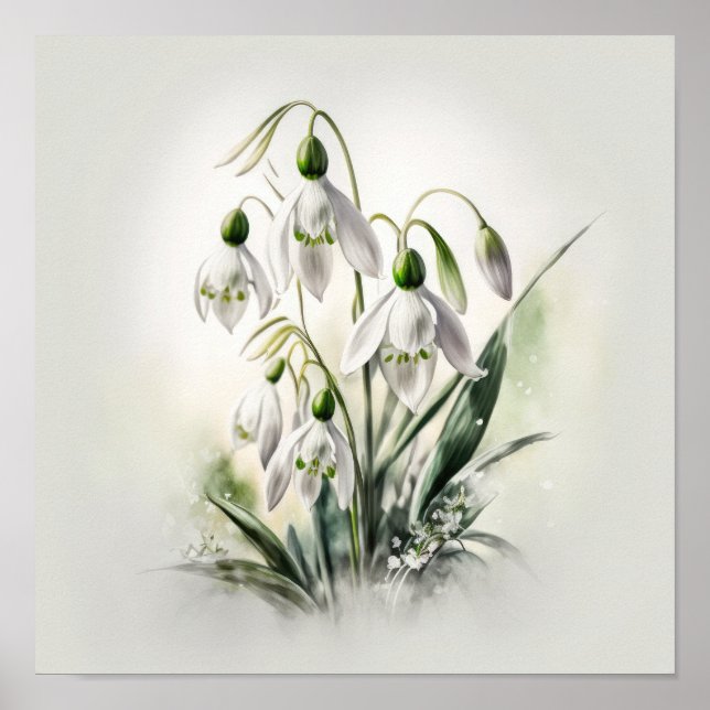 Vita snödroppsblommor konsttryck poster (Framsidan)