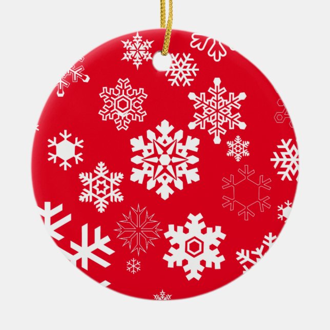 Vita Snöflingor - Anpassadets bakgrund Färg Julgransprydnad Keramik (Framsidan)