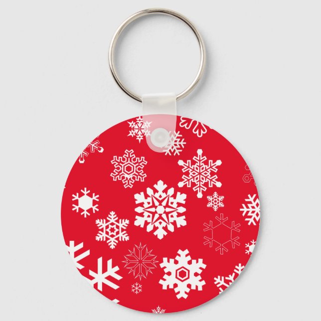 Vita Snöflingor - Anpassadets bakgrund Färg Nyckelring (Framsida)