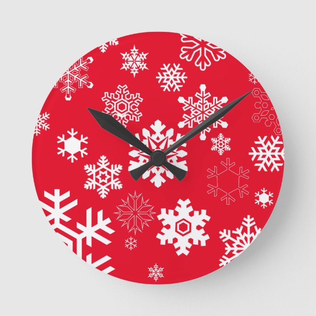 Vita Snöflingor - Anpassadets bakgrund Färg Rund Klocka (Framsida)