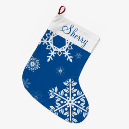 Vita Snöflingor Blå Julstrumpa