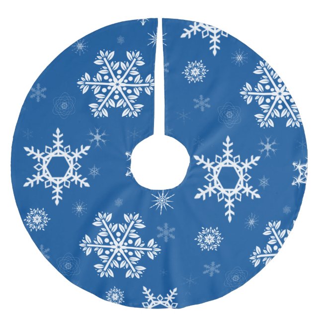 Vita snöflingor Blå Trädskört Julgransmatta Borstad Polyester (Framsidan)