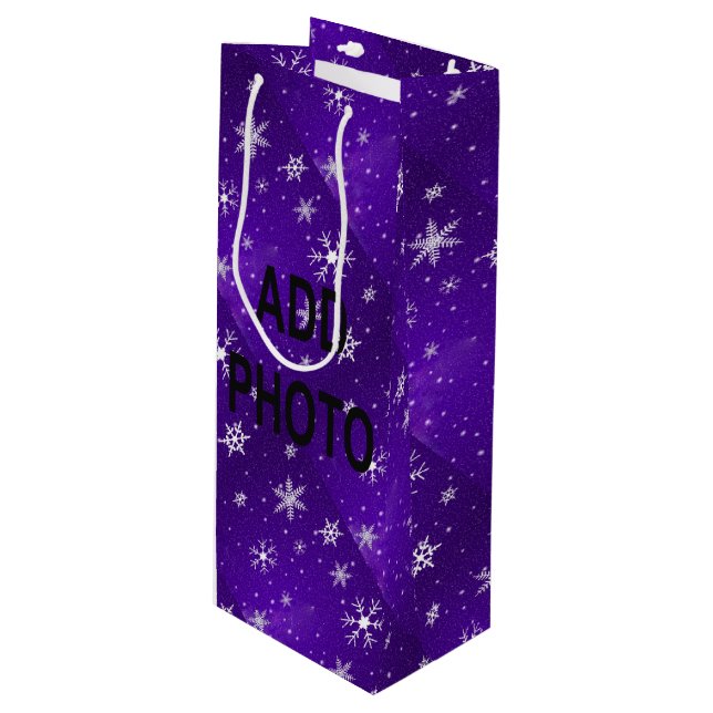 Vita Snöflingor Blue-Lila Backgrd Vin Gift Bag (Framsidan Vinklad)