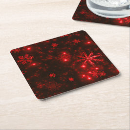 Vita Snöflingor Deep Red Backgrd Papper Underlägg Kvadrat