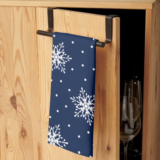 Vita snöflingor med prickar kökshandduk (Thirds Fold)