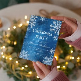 Vita Snöflingor och blå jul Party Inbjudningar