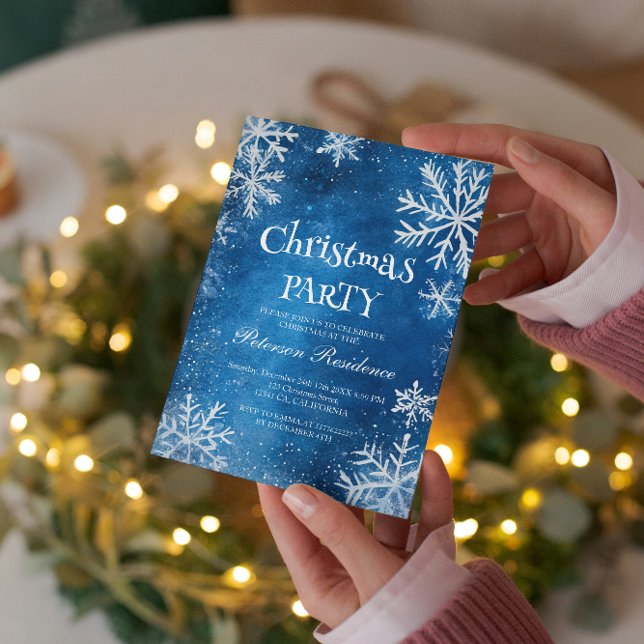 Vita Snöflingor och blå jul Party Inbjudningar (Skapare uppladdad)