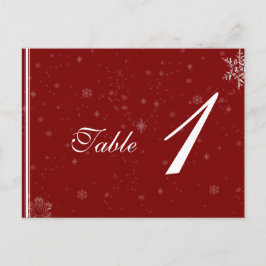 Vita Snöflingor på Bordsnumret Cranberry Bröllop Vykort