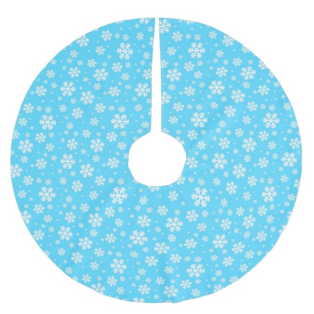 Vita snöflingor på ljusblått vintermönster julgransmatta borstad polyester (Framsidan)