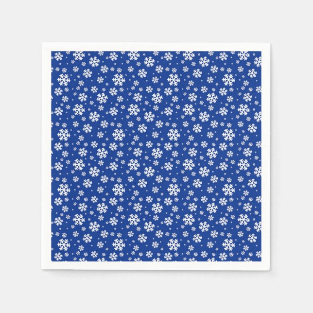 Vita Snöflingor på Mörk blått vinter Mönster Pappersservett (Framsidan)