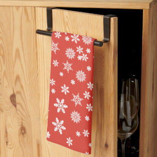 Vita snöflingor på röd jul kökshandduk