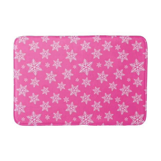 Vita snöflingor på rosa vintermönster badrumsmatta (Framsidan)