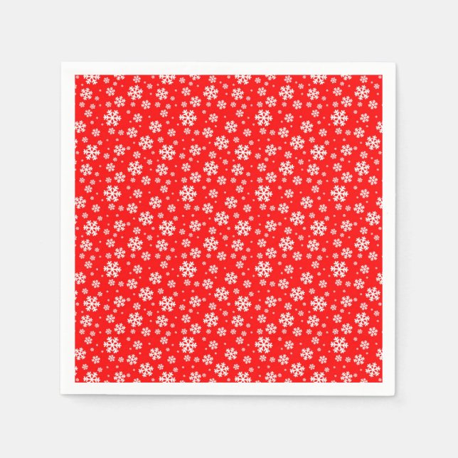 Vita snöflingor på rött vintermönster pappersservett (Framsidan)
