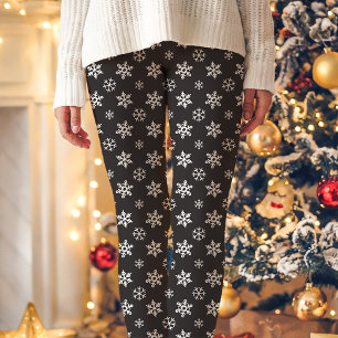 Vita snöflingor på svart söta jul leggings