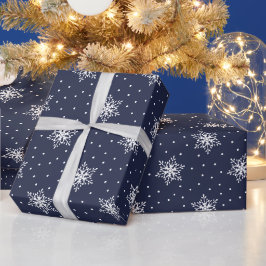 Vita snöflingor polka prickar marinblå jul presentpapper