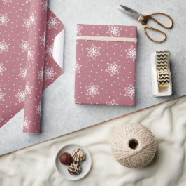Vita snöflingor prickar rosa jul presentpapper