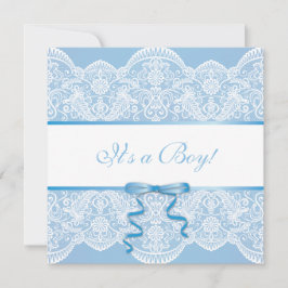 Vita Snöre blå satäng Det är en pojkbabyskor Inbjudningar