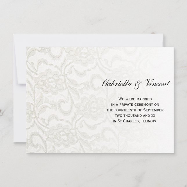 Vita Snöre Giftermål / Elopement Notice Meddelande (Framsida)