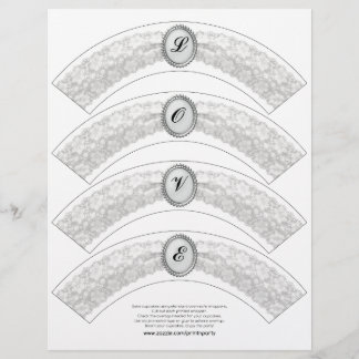 Vita Snöre Monogram Cupkaka Wrapper