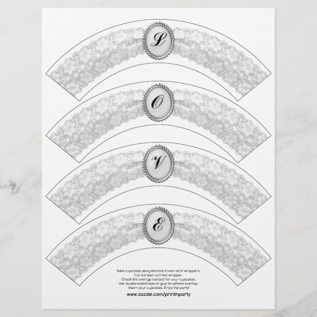 Vita Snöre Monogram Cupkaka Wrapper (Framsida)