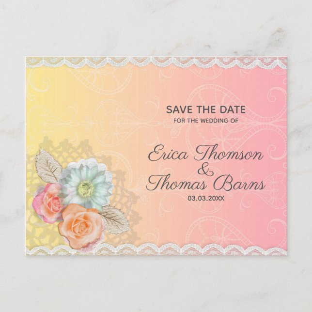 Vita Snöre och blommor Meddelande Vykort (Framsida)