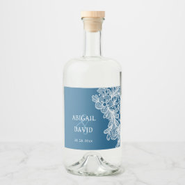 Vita Snöre på Blå Bröllop Spritflaskor Etikett
