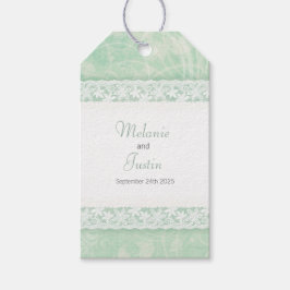 Vita snöre på grönt bröllopsförmånliga märkre presentetikett