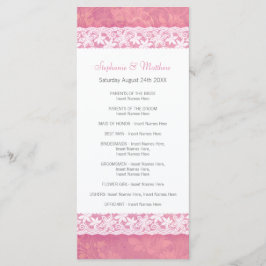 Vita snöre på rackkortet för korallrosa bröllopspr program