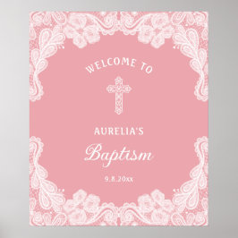 Vita Snöre på Rosa Baptism Välkommen Poster