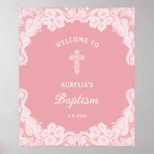 Vita Snöre på Rosa Baptism Välkommen Poster