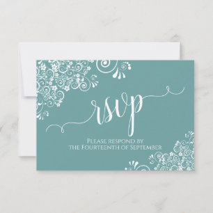 Vita Snöre på Teal Elegant Calligraphy Bröllop OSA Kort