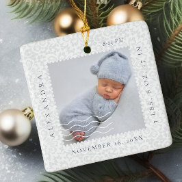 Vita Snöre Postage Frimärke Photo Ram Birth Julgransprydnad Keramik