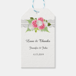 Vita Snöre Rosa Peonies Favor Gift Märkre Presentetikett