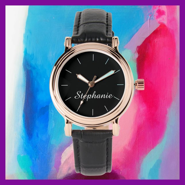 Vita Snyggten Namn Glam Ro Guld Black Band Wrist W Armbandsur (Skapare uppladdad)