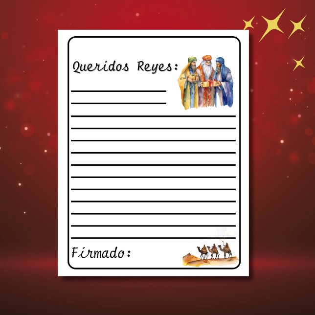 Vita spanska Brev till Wise Manar - Los Reyes (Carta a los reyes, customizable & personalized. white letter with lines. Con Jesús en el camino)
