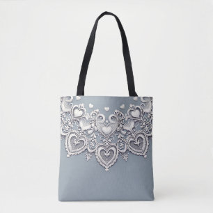 Vita spets-hjärten Romantisk charm Elegant Tygkasse