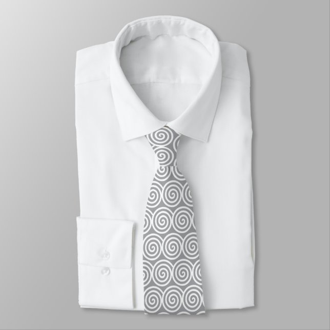 Vita Spiral-cirklar på Quick Silver Grått Neck Tie Slips (Bunden)