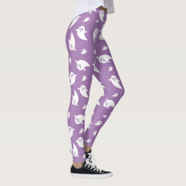 Vita spökemönster på lila söta Halloween Leggings