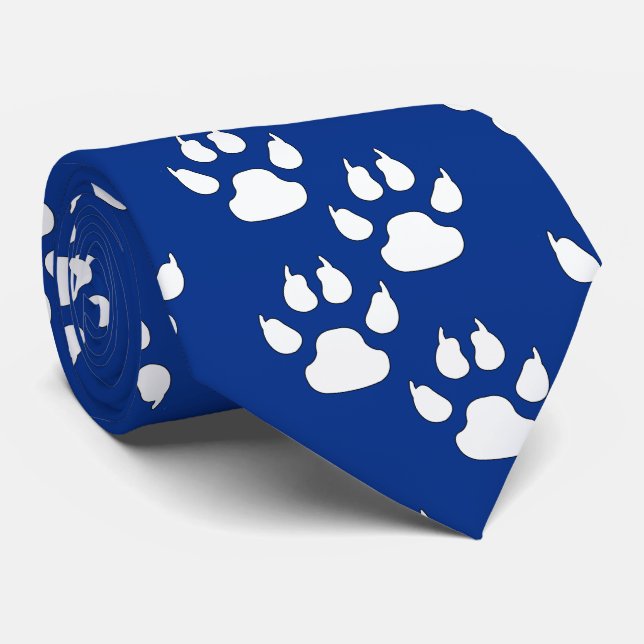 Vita sportmascot KLO Tass på Mörk blått Slips (Rullad)