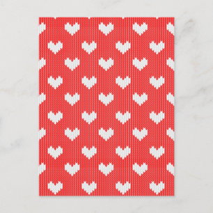 Vita Sticka Hearts Mönster på Röda Kärlek Vykort