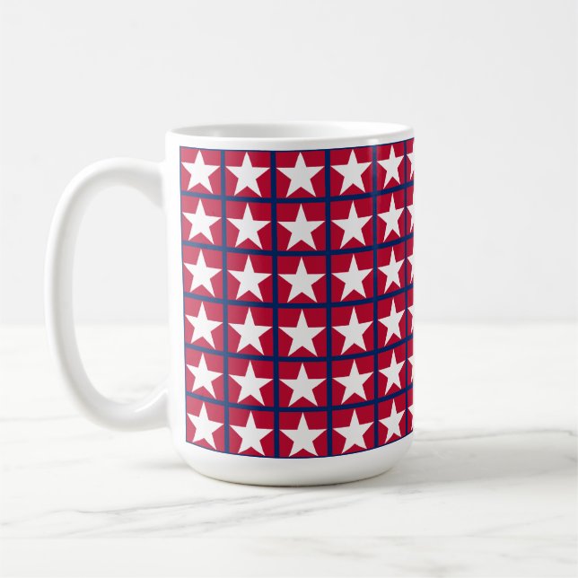 Vita stjärnor i röda fyrkanter kaffemugg (Vänster)