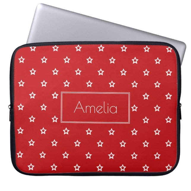 Vita stjärnor på ljusröd Personlig Laptop Fodral (Framsidan)